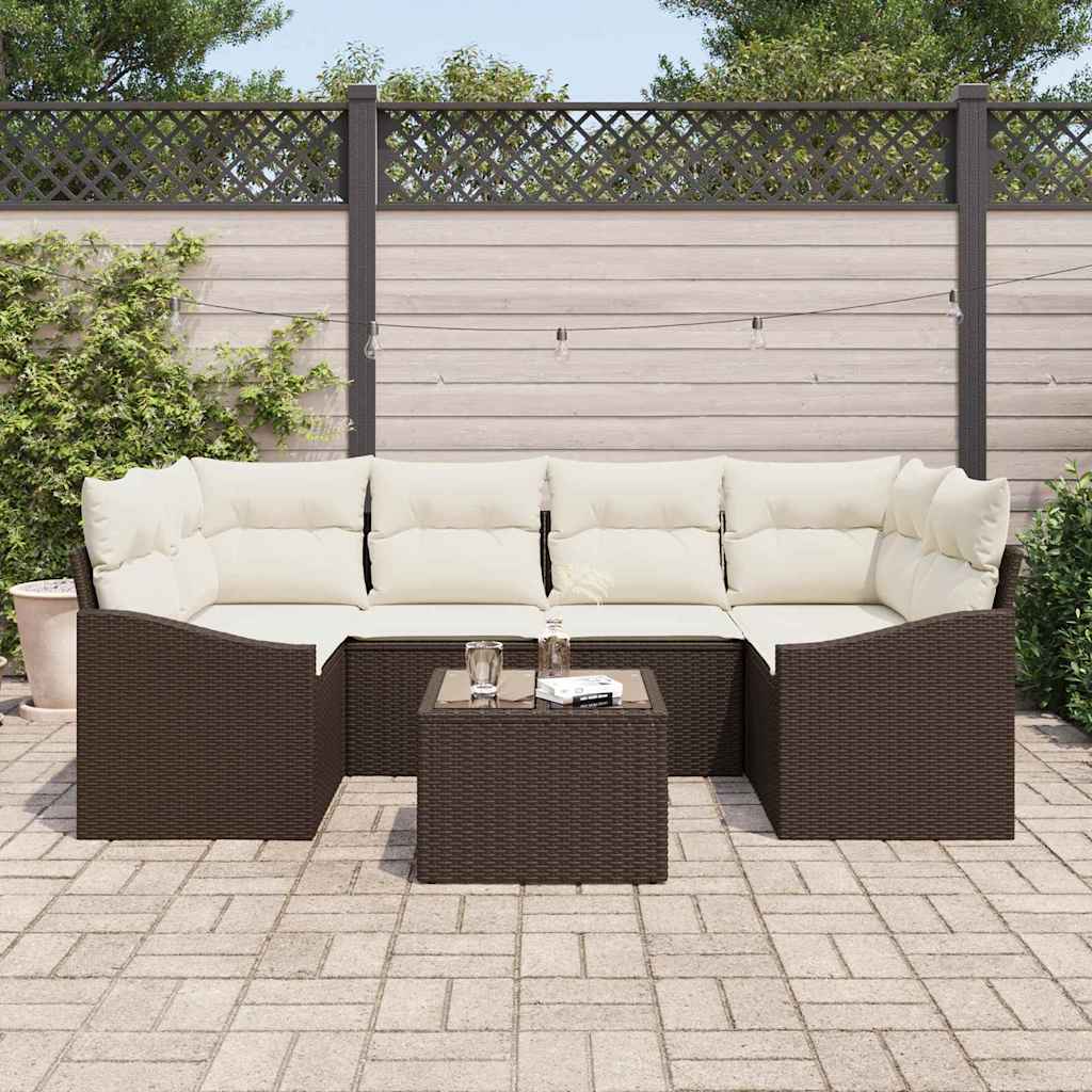 Garten-Sofa-Set mit Kissen mit Speicher 7 pcs Braun und Creme